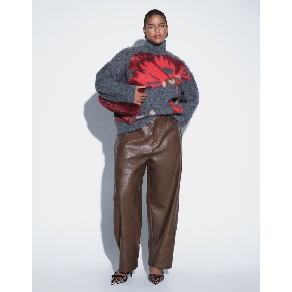 ASOS DESIGN Curve Brushed Floral Funnel Neck Sweater Gray Red XL NWT